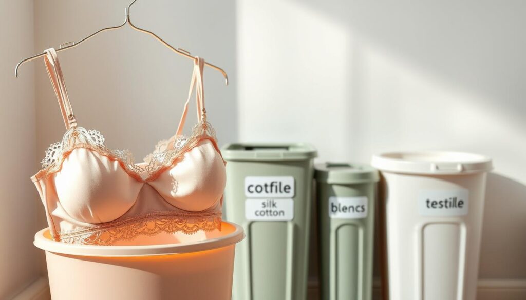 A neatly organized display of recycling bins and containers showcases the key principles of lingerie recycling. In the foreground, a stylish wire-framed brassiere rests atop a pastel-hued bin, its delicate lace trim catching the warm natural light. The middle ground features an assortment of thoughtfully labeled receptacles for different textile materials - silk, cotton, and synthetic blends. In the background, a clean, minimalist wall provides a crisp, modern backdrop, emphasizing the importance of organization and clear categorization in the recycling process. The overall scene conveys a sense of simplicity, practicality, and environmental consciousness, capturing the essence of "zasady recyklingu bielizny" through a visually appealing iPhone 16 Pro Max photograph. A neatly organized display of recycling bins and containers showcases the key principles of lingerie recycling. In the foreground, a stylish wire-framed brassiere rests atop a pastel-hued bin, its delicate lace trim catching the warm natural light. The middle ground features an assortment of thoughtfully labeled receptacles for different textile materials - silk, cotton, and synthetic blends. In the background, a clean, minimalist wall provides a crisp, modern backdrop, emphasizing the importance of organization and clear categorization in the recycling process. The overall scene conveys a sense of simplicity, practicality, and environmental consciousness, capturing the essence of "zasady recyklingu bielizny" through a visually appealing iPhone 16 Pro Max photograph.