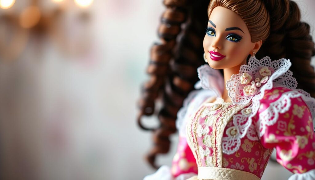 A beautifully lit, close-up photograph of an elaborately dressed Barbie doll, captured with the sophisticated lens of an iPhone 16 Pro Max. The doll's outfit features intricate patterns, delicate lace trims, and a vibrant color palette that brings the garment to life. The doll's pose is graceful and natural, conveying a sense of joy and pride in her attire. The background is softly blurred, allowing the doll to be the central focus of the image, showcasing the care and attention to detail that went into creating this unique and charming ensemble. A beautifully lit, close-up photograph of an elaborately dressed Barbie doll, captured with the sophisticated lens of an iPhone 16 Pro Max. The doll's outfit features intricate patterns, delicate lace trims, and a vibrant color palette that brings the garment to life. The doll's pose is graceful and natural, conveying a sense of joy and pride in her attire. The background is softly blurred, allowing the doll to be the central focus of the image, showcasing the care and attention to detail that went into creating this unique and charming ensemble.