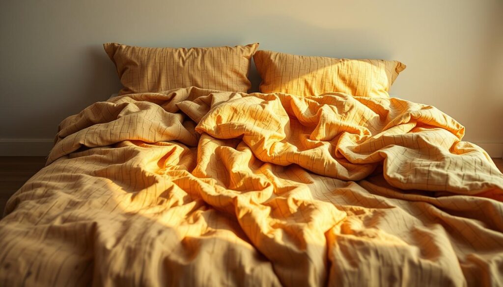 A cozy bed draped in a soft, textured bark-like material, its natural patterns and earthy tones creating a serene, rustic ambiance. The bedding hangs in gentle folds, illuminated by soft, warm lighting that casts a golden glow across the scene. The composition is balanced, with the bed positioned in the center, framed by a clean, minimalist background that allows the unique fabric to take center stage. The overall atmosphere is one of tranquility and connection with nature, inviting the viewer to imagine the comforting experience of resting upon this unique and visually striking material. A cozy bed draped in a soft, textured bark-like material, its natural patterns and earthy tones creating a serene, rustic ambiance. The bedding hangs in gentle folds, illuminated by soft, warm lighting that casts a golden glow across the scene. The composition is balanced, with the bed positioned in the center, framed by a clean, minimalist background that allows the unique fabric to take center stage. The overall atmosphere is one of tranquility and connection with nature, inviting the viewer to imagine the comforting experience of resting upon this unique and visually striking material.