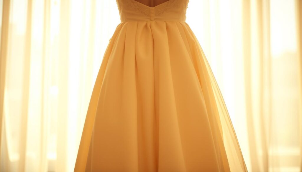 A formal, elegant dress against a soft, out-of-focus background, illuminated by warm, natural light. The dress features delicate lace detailing, a flowing A-line silhouette, and a high neckline, creating a timeless, sophisticated look. The fabric gently drapes, hinting at the curves of the wearer. The scene evokes a sense of anticipation and the excitement of a special occasion, like a wedding reception. The overall mood is serene, inviting the viewer to imagine the wearer gracefully entering the event. A formal, elegant dress against a soft, out-of-focus background, illuminated by warm, natural light. The dress features delicate lace detailing, a flowing A-line silhouette, and a high neckline, creating a timeless, sophisticated look. The fabric gently drapes, hinting at the curves of the wearer. The scene evokes a sense of anticipation and the excitement of a special occasion, like a wedding reception. The overall mood is serene, inviting the viewer to imagine the wearer gracefully entering the event.