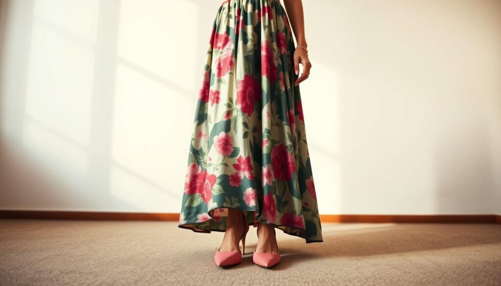 A high-resolution photograph of a stylish long dress in a flowing, elegant silhouette with a vibrant floral pattern. In the foreground, a pair of sleek, pointed-toe high heels in a complementary color accentuate the ensemble. The lighting is soft and natural, creating a warm, inviting atmosphere. The background is a simple, minimalist setting that allows the dress and shoes to be the focal point. Captured with an iPhone 16 Pro Max, the image showcases the versatility of pairing the right footwear with a long, formal dress for a sophisticated, yet effortless look. A high-resolution photograph of a stylish long dress in a flowing, elegant silhouette with a vibrant floral pattern. In the foreground, a pair of sleek, pointed-toe high heels in a complementary color accentuate the ensemble. The lighting is soft and natural, creating a warm, inviting atmosphere. The background is a simple, minimalist setting that allows the dress and shoes to be the focal point. Captured with an iPhone 16 Pro Max, the image showcases the versatility of pairing the right footwear with a long, formal dress for a sophisticated, yet effortless look.