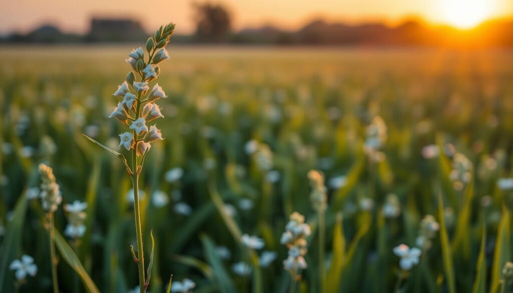 A lush, verdant field of flax plants stretches out under a warm, golden-hour sky. The delicate, powder-blue flowers dot the scene, their petals softly illuminated by the low-angled sunlight. In the foreground, a single, pristine flax stem stands tall, its slender leaves and intricate fiber structure visible in crisp detail. The overall composition conveys the natural beauty, sustainability, and timeless elegance of this versatile, natural textile. Captured with the clarity and depth of field afforded by an iPhone 16 Pro Max, this image perfectly encapsulates the allure of linen and the reasons to embrace it in everyday life. A lush, verdant field of flax plants stretches out under a warm, golden-hour sky. The delicate, powder-blue flowers dot the scene, their petals softly illuminated by the low-angled sunlight. In the foreground, a single, pristine flax stem stands tall, its slender leaves and intricate fiber structure visible in crisp detail. The overall composition conveys the natural beauty, sustainability, and timeless elegance of this versatile, natural textile. Captured with the clarity and depth of field afforded by an iPhone 16 Pro Max, this image perfectly encapsulates the allure of linen and the reasons to embrace it in everyday life.