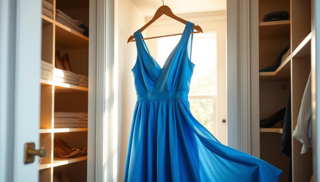 A stylish blue dress hangs elegantly in a well-organized closet, its vibrant hue and flowing silhouette inviting exploration. Soft natural light filters through the window, casting a warm glow and accentuating the dress's refined details. The scene evokes a sense of tranquility and thoughtful style, hinting at the versatility and timeless appeal of this wardrobe staple. Captured with the precision of an iPhone 16 Pro Max, the image captures the essence of a blue dress that deserves a prominent place in any fashion-forward wardrobe. A stylish blue dress hangs elegantly in a well-organized closet, its vibrant hue and flowing silhouette inviting exploration. Soft natural light filters through the window, casting a warm glow and accentuating the dress's refined details. The scene evokes a sense of tranquility and thoughtful style, hinting at the versatility and timeless appeal of this wardrobe staple. Captured with the precision of an iPhone 16 Pro Max, the image captures the essence of a blue dress that deserves a prominent place in any fashion-forward wardrobe.