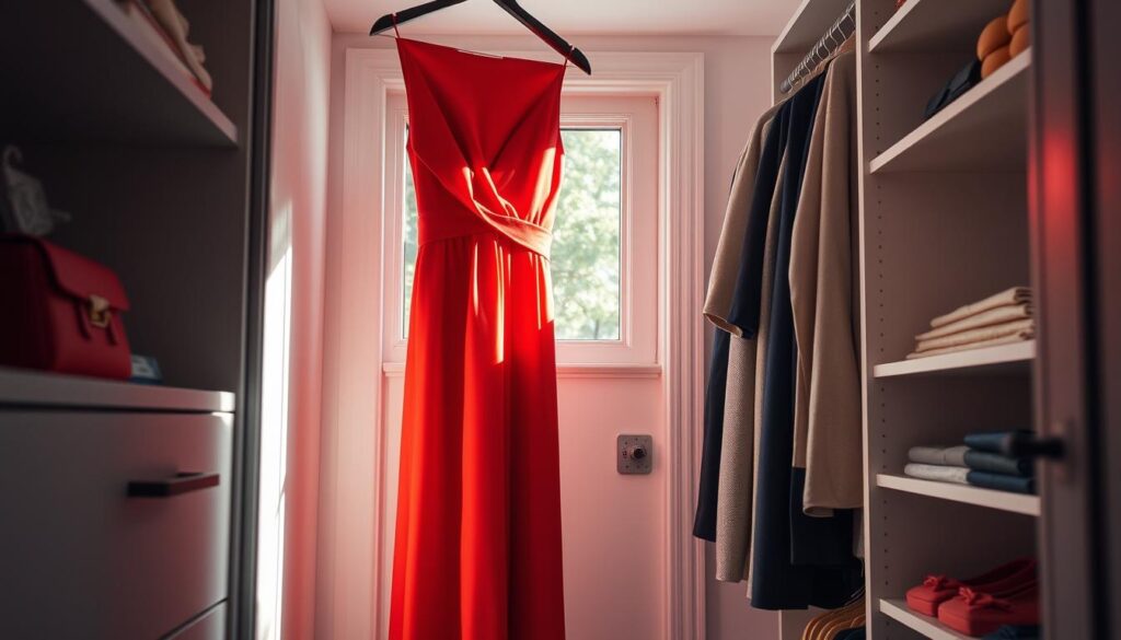 A vibrant red dress hangs elegantly in a meticulously organized closet, bathed in soft natural light streaming through a nearby window. The fabric cascades gracefully, its hue rich and saturated, inviting the viewer to imagine the confidence and style it would lend to its wearer. The scene is captured with the crisp clarity and vivid color reproduction of a high-quality iPhone 16 Pro Max camera, creating a sense of allure and sophistication. The composition draws the eye to the dress, highlighting its prominence as a versatile and essential wardrobe staple. A vibrant red dress hangs elegantly in a meticulously organized closet, bathed in soft natural light streaming through a nearby window. The fabric cascades gracefully, its hue rich and saturated, inviting the viewer to imagine the confidence and style it would lend to its wearer. The scene is captured with the crisp clarity and vivid color reproduction of a high-quality iPhone 16 Pro Max camera, creating a sense of allure and sophistication. The composition draws the eye to the dress, highlighting its prominence as a versatile and essential wardrobe staple.