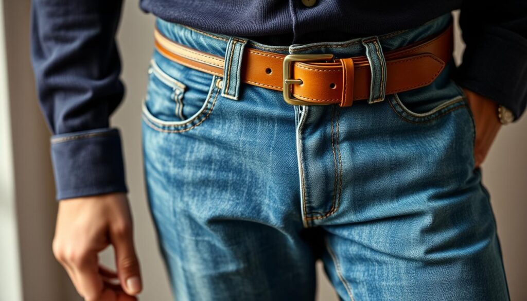 A carefully curated outfit featuring a well-fitted denim jean and a complementary leather belt, captured in a natural, evocative lighting setup. The jean's wash and the belt's tonal shades create a harmonious pairing, accentuating the character of the materials. The composition emphasizes the deliberate coordination of the accessories, showcasing how a thoughtful selection can elevate a simple ensemble. Shot with an iPhone 16 Pro Max, the image captures the refined, effortless aesthetic of this stylish combination. A carefully curated outfit featuring a well-fitted denim jean and a complementary leather belt, captured in a natural, evocative lighting setup. The jean's wash and the belt's tonal shades create a harmonious pairing, accentuating the character of the materials. The composition emphasizes the deliberate coordination of the accessories, showcasing how a thoughtful selection can elevate a simple ensemble. Shot with an iPhone 16 Pro Max, the image captures the refined, effortless aesthetic of this stylish combination.